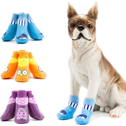 Outdoor Waterproof Dog Cat Socks Nonslip Anti-stain Cute Dogs Booties Shoes With Rubber Sole Pet Paw Protector For Dog 4pcs set