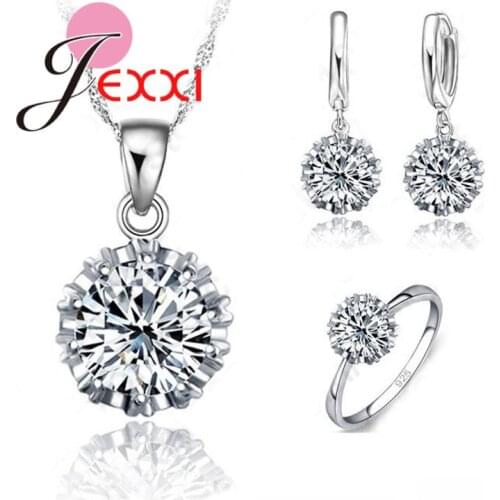 925 Sterling Silver Jewelry Sets For Women Big Stone CZ Cubic Zirconia Necklace/ Earring/ Ring For Wedding Party