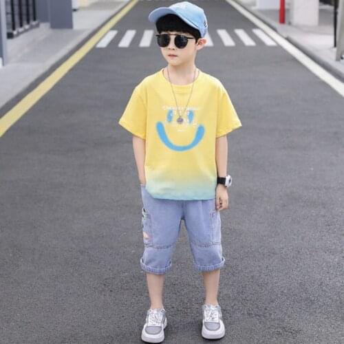 Yellow/Blue Color Summer Boys Clothes Sets Pullover T-shirt + Short Pants 2 Pieces Sport Casual Suit Shool Boys 3T 4 6 8 10 12