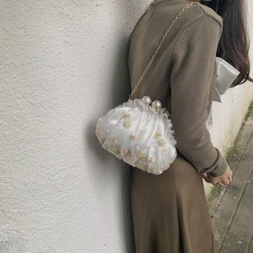 Vintage Shell bag Women Crossbody Bag Ladies Long Chain Shoulder Messenger Bags Lace embroidery flowers Handbag Female Purses
