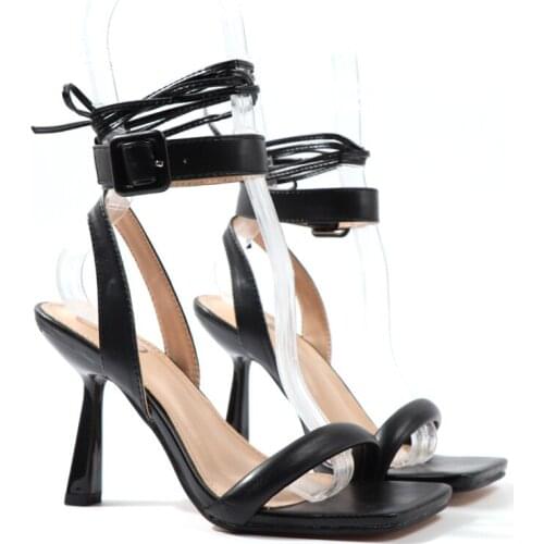 Female Sandal High Heels Fashion Womens Shoes 2021 Large Size Ankle Strap Girls High-heeled Stiletto Luxury Low Summer Sexy Beig