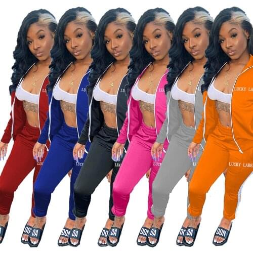 84XY9055 Autumn Winter Women Casual Home Solid Letter Sports Two Piece Set Top and Pants Tracksuit Sweatsuit Outfits Joggers Hot