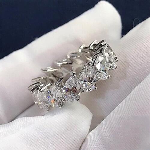 2020 New Arrival Stunning Fashion Jewelry 925 Sterling Silver Water Drop AAAAA Cubic Zircon Stack Female Women Wedding Band Ring