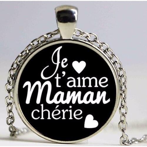 Wholesale Glass Dome Necklace Handmade Aime Maman Cherie Pendant Antique Bronze Plated Necklace Chain For Women Men Gift