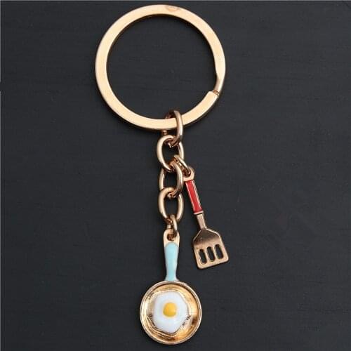 1pc Creative Kitchen Tools Chef Souvenir Gift Keychain Kc Gold Shovel Pan Egg Pendant Mothers Day Keyring E2152