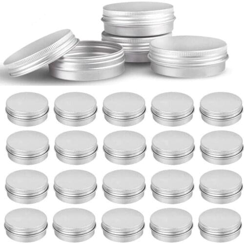 10Pcs 5g 10g 15g 20g 30g 50g Empty Silver Aluminum Tins Cans Screw Top Round Candle Spice Tins Cans with Screw Lid Containers