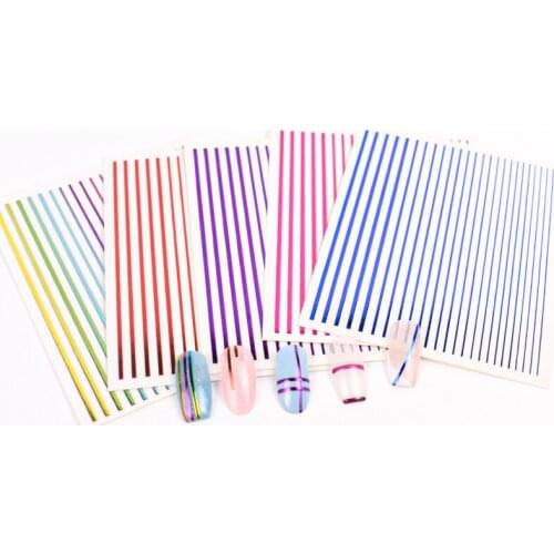 10PCS Line Colorful 3D Self-adhesive Nail Art Sticker Laser Nail Art Decoration Decal Nail Supplies