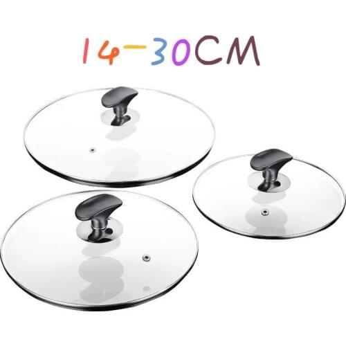 14-30CM Universal Cookware Cover Tempered Glass Lid For Frying Pan Saucepan Cooking Pot Wok With Knob Kitchen Cooker Accessories