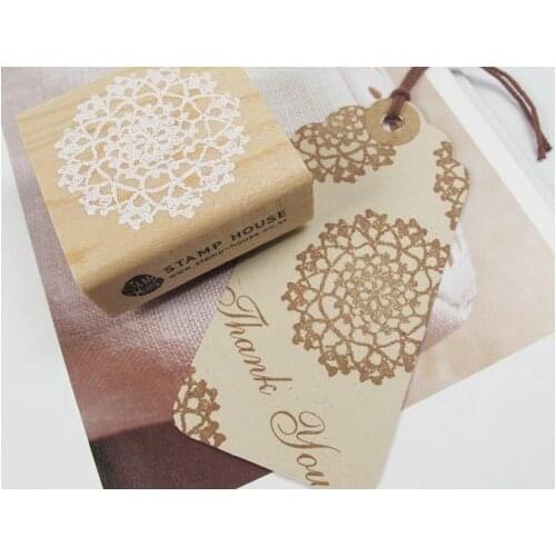 5cm Square Lace Retro Vintage Wooden Rubber Stamp Scrapbook DIY Floral Lace Decoration Stamp High Quality Korean Stationery