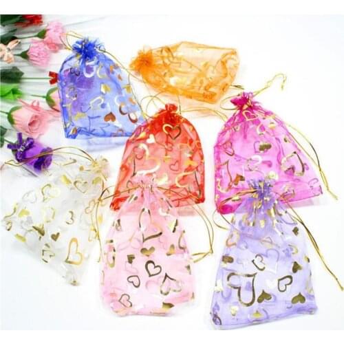 Heart Printed Clear Organza Bags Drawstring Jewelry Gift Pouch Bag Birthday Wedding Party Favors Christmas Halloween