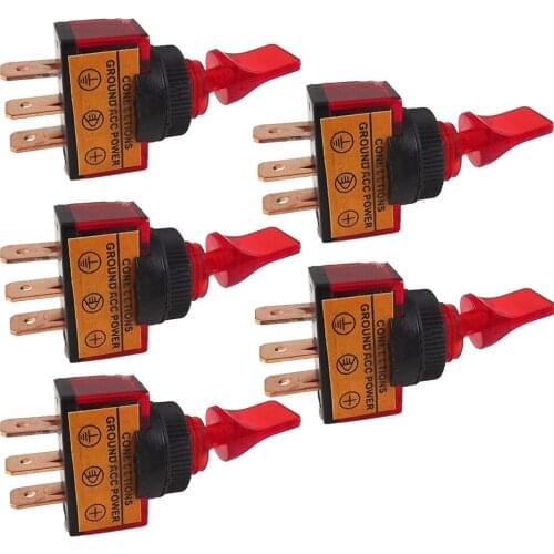 5 X 12V 20A Red blue yellow LED Light OFF/ON SPST Toggle Rocker Switch 3Pin Car Motor Sales