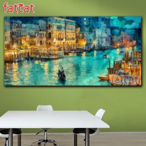 FATCAT large diy diamond painting abstract landscape water city full square diamond embroidery rhinestone round kit decor AE005