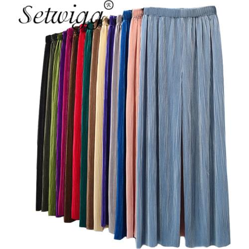 Candy Color Pleated Cool Wide Leg Trousers Female Summer High Waist Loose Thin Ankle Pants Long Trousers 23 Colors