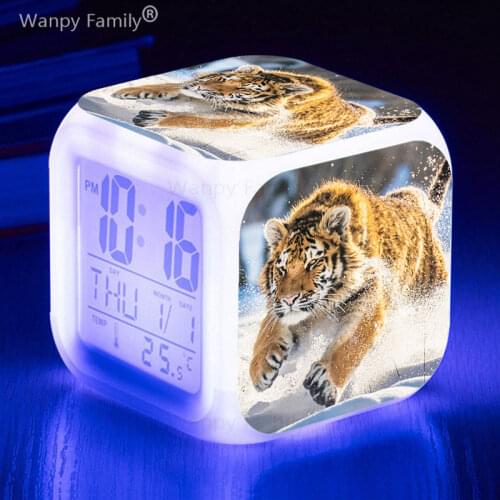 King of forest Tiger Alarm Clocks For Childrens Birthday Gift Bedside Desktop Multifunction Color Changing Digital Alarm Clock