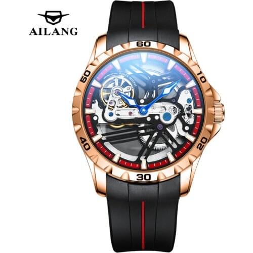 AILANG Mens Watch Automatic Stainless Steel Hollow Mechanical Watch Sapphire Sports Waterproof Luxury Luminous Mens Watch