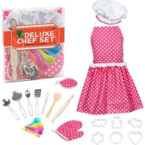 22Pcs/Set Girl Kids Kitchen Role Play Cooking Apron Chef Hat Baking Tools Toy