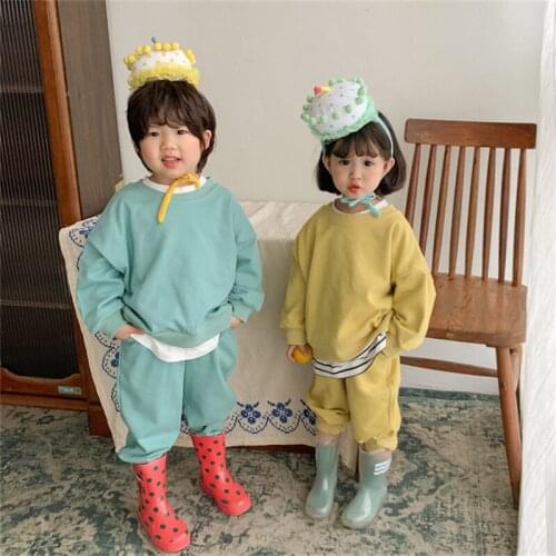 Girls Suits Sweatshirts +Pant 2021 Solid Thicken Winter Autumn Warm Kids Teenagers Outwear Kids Cotton Sport Suits Children Clot