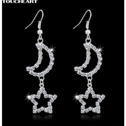 TOUCHEART Long Silver color Earrings For Women Bridal Wedding Crystal Star Moon Earrings Fashion Jewelry Ser150064