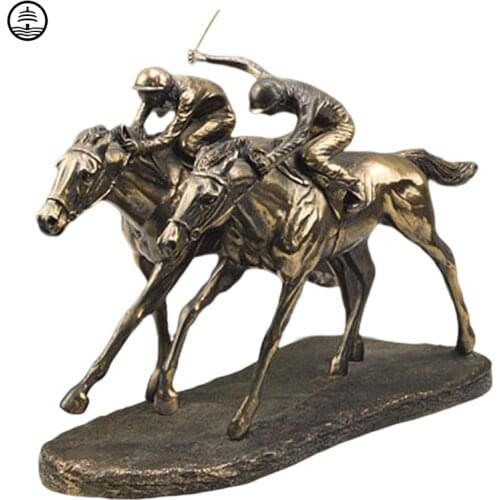 Home Decor Bronzed Double Horse Racing Statues And Sculptures Living Room Decoration Accessories Cold Cast Copper Figurine A383