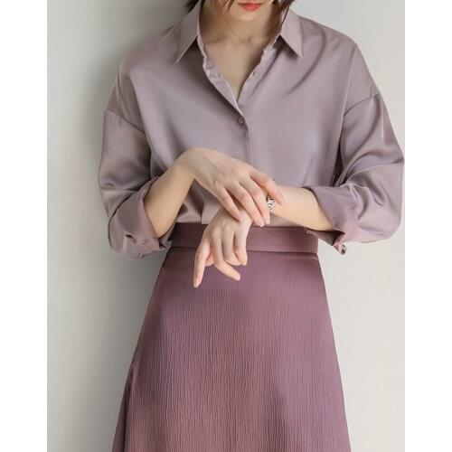Purple temperament A-line versatile half length bag skirt mid long summer new gentle wind light mature fashion long sleeve shirt