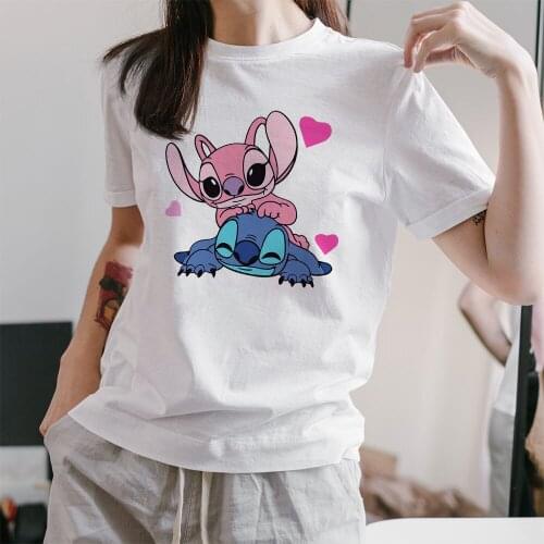 Lilo & Stitch Women T-shirts Kawaii Short Sleeve Printing Disney Cartoon Pattern White Fashion T Shirts Female Dropship Outdoor