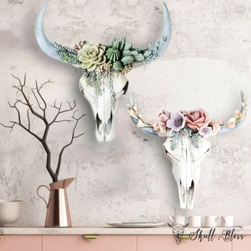 Bull Head Wall Decoration Artwork Resin Crafts Simulation 3D Animal Cow Skull Artificial Decoration