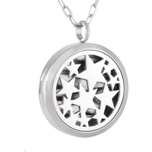 KLH0170 HOT Stainless Steel Pendant Necklace Star Aromatherapy Essential Oil Diffuser Locket Perfume Necklace with 12 Felt Pads