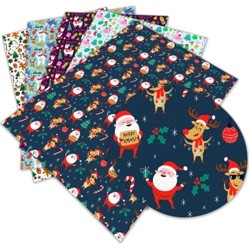 Santa Cane Candy Elk Pattern Artificial Leather Cross Pattern DIY Sewing Material 22x30cm
