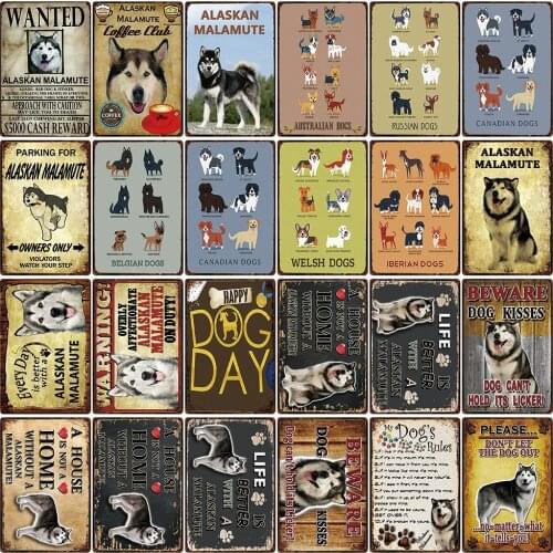 [ Kelly66 ] Warning Dog Rule Life Better With A Alaskan Malamute Metal Sign Home Decor Bar Wall Art Painting 20*30 CM Size DG-25