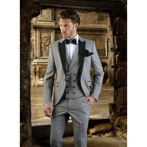 Handsome Groomsmen Peak Lapel Groom Tuxedos Mens Wedding Dress Man Jacket Blazer Prom Dinner (Jacket+Pants+Tie+Vest) A229
