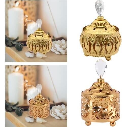 Incense Burner Golden Ash Catcher Gold Plating Hollow Censer Dome with Lid