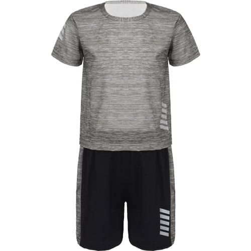 Kid Boys Summer Casual Sport Suit Sportswear Casual Outfit Short Sleeves T-shirt Shorts for Running Exercise Football Basketball