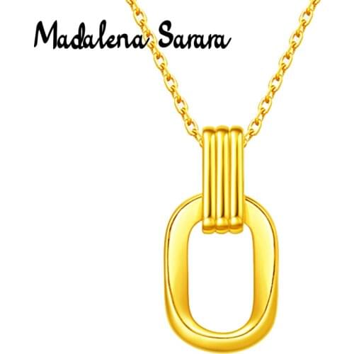 MADALENA SARARA Pure Gold Au999 Double Circle Simple Style Pendant 24k Pure Gold Chain Women Necklace