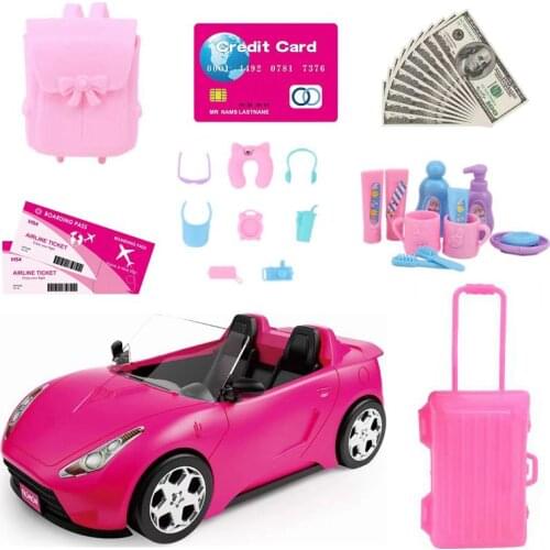 Cars For Doll Miniature Accessories For Barbie Flash Music Cute Mini Fashion Dress Freeshipping Kids Toys Game Gifts DIY Present