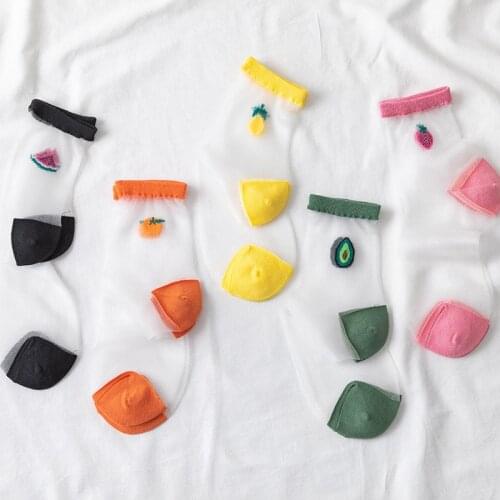 Girls Cute Cartoon Fruits Sheer Kawaii Lady Women Summer Fall Avocado Lemon Pineapple Cherry Jacquard Socks Female