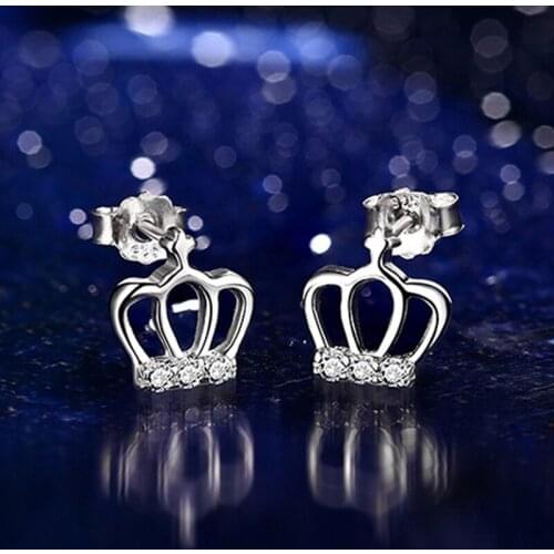 Trendy Hot 925 Sterling Silver Earrings Women Jewelry Shining Zircon Crown Stud Earring Lady Valentines Day Accessories KOFSAC