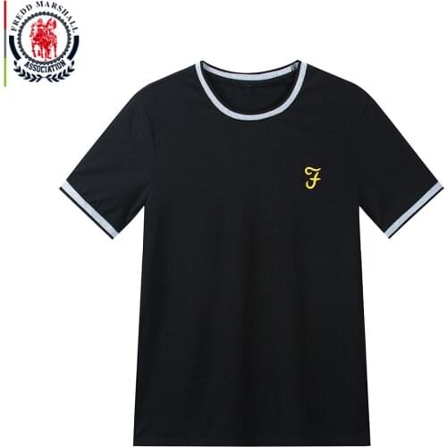 FREDD MARSHALL 2020 New Mens Cotton T-Shirt Short Sleeve Solid Color T Shirt Men Basic Top Embroidery Tee Men O-Neck Tshirt 415