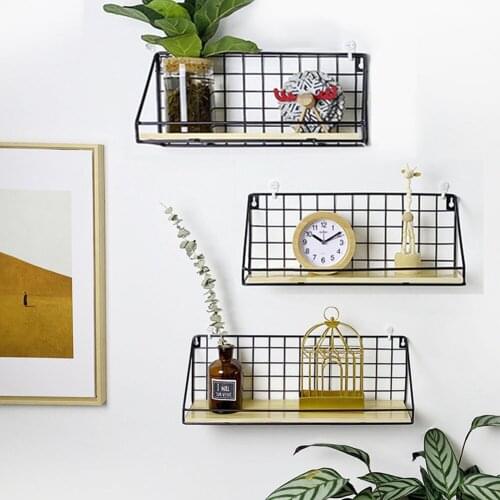 Wrought Iron Shelf Punch-free Wall Mounted Storage Rack for Kitchen Bedroom Home Decoration Kid Room Dormitory