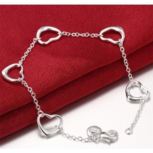 NEW Design 925 Sliver Fashion Jewelry Five_Heart Bracelets For Women Girls Cute And Romantic Daily Gift Elegant Present
