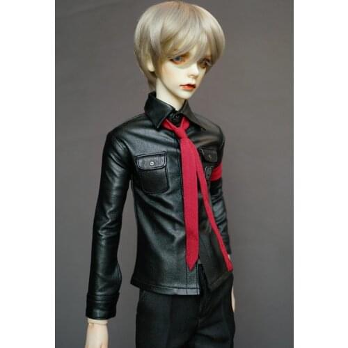 BJD doll clothes are suitable for 1/3 size daily boy doll black leather long-sleeve shirt Lead with doll accessories