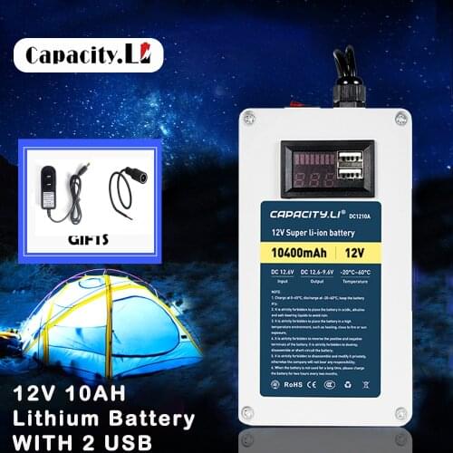 Capacity.Li 12V Rechargeable Battery Portable Mobile Phone10AH With bms And USB Charge For Monitor Lamp Outdoor