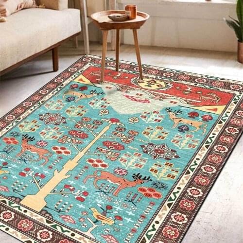 Retro Persian Style Carpet Geometric Nomads Fawn Flower Living Room Sofa Table Non-Slip Floor Mat Kids Bedroom Bedside Area Rugs
