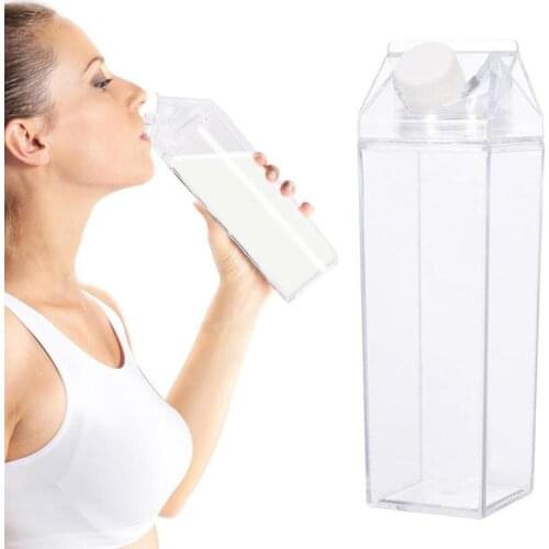 500ml Plastic Clear Milk Carton Water Bottle New Reusable Transparent Leakproof Milk Box Juice Sport Water Jug Drinking Cup2020