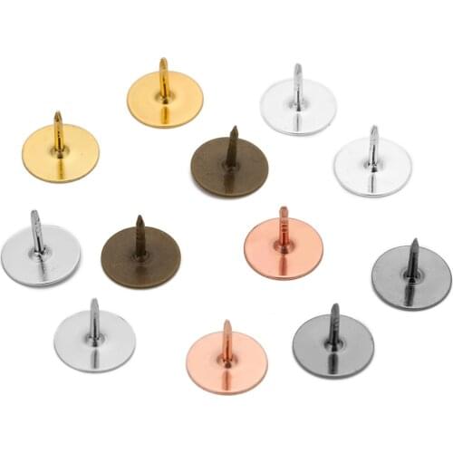 50pcs Flat Butterfly Tie Tack Rose Gold Color Copper 10mm 15mm Blank Glue Brooch Tie Tack Scatter Pin Fit DIY Jewelry Findings