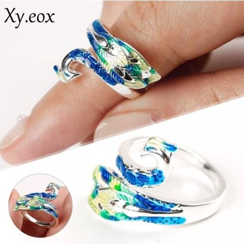 Silver Plated Adjustable Peacock Ring Animal Theme Jewelry for Women Girls