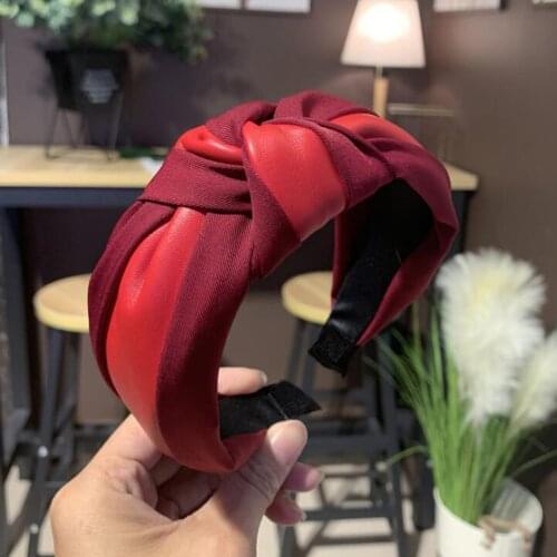 New Fashion Women Hairband Soft Wide Side Headband Pu Leather Patchwork Headwear Turban Hair Hoop Hair Accessories