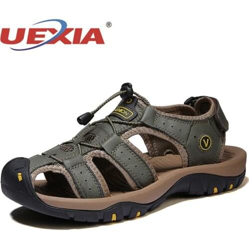 Hot Sale Leather Men Sandals Big Size Covered Toe Summer Beach Shoes Breathable Hole Sneakers Outdoor Quick Drying Casual Shooes