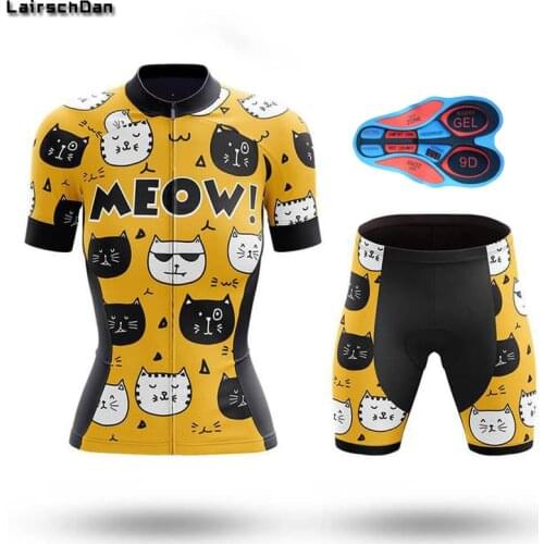 SPTGRVO funny cat summer women cycling equipment bicycle clothing bike outfit female cycling jersey set mtb wielrenkleding dames
