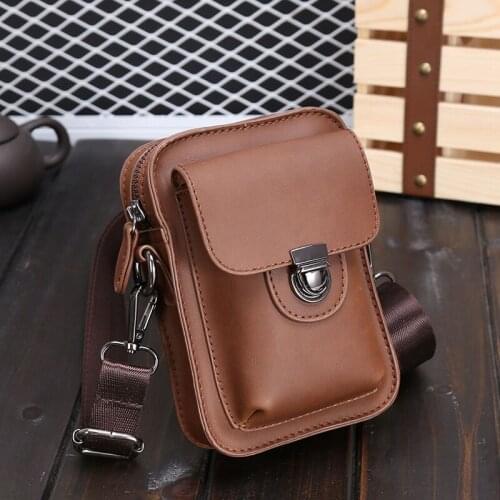 Casual Genuine Leather Small Shoulder Bag Outdoor Phone Pouch With Shoulder Strap Sling Bag With Buckle On Waist Belt