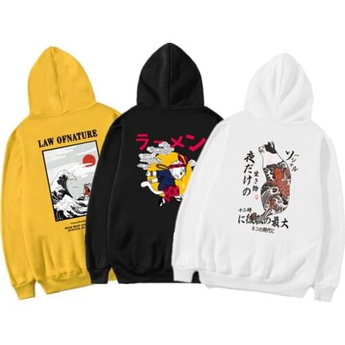 2019 Fashion Cat Color Hooides Mens Thick Clothes Winter Sweatshirts Men Japan Hip Hop Streetwear Fleece Hoody Man Clothing